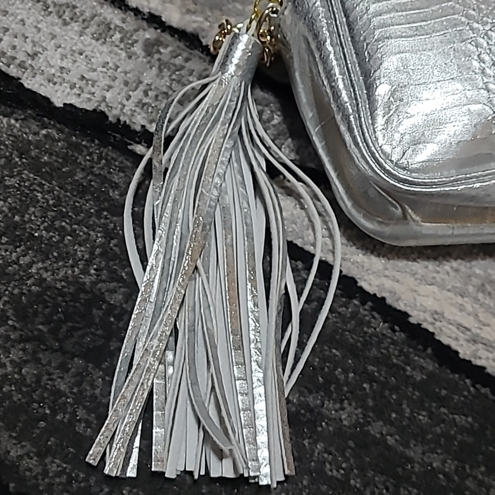 VS Faux Leather Metallic Silver Snakeskin Chain Strap Tassel Crossbody P… - Picture 6 of 16